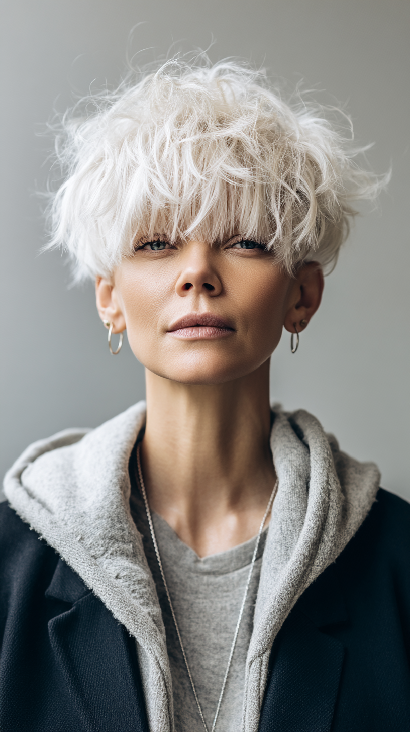 Platinum Blonde Wavy Pixie Hairstyle
